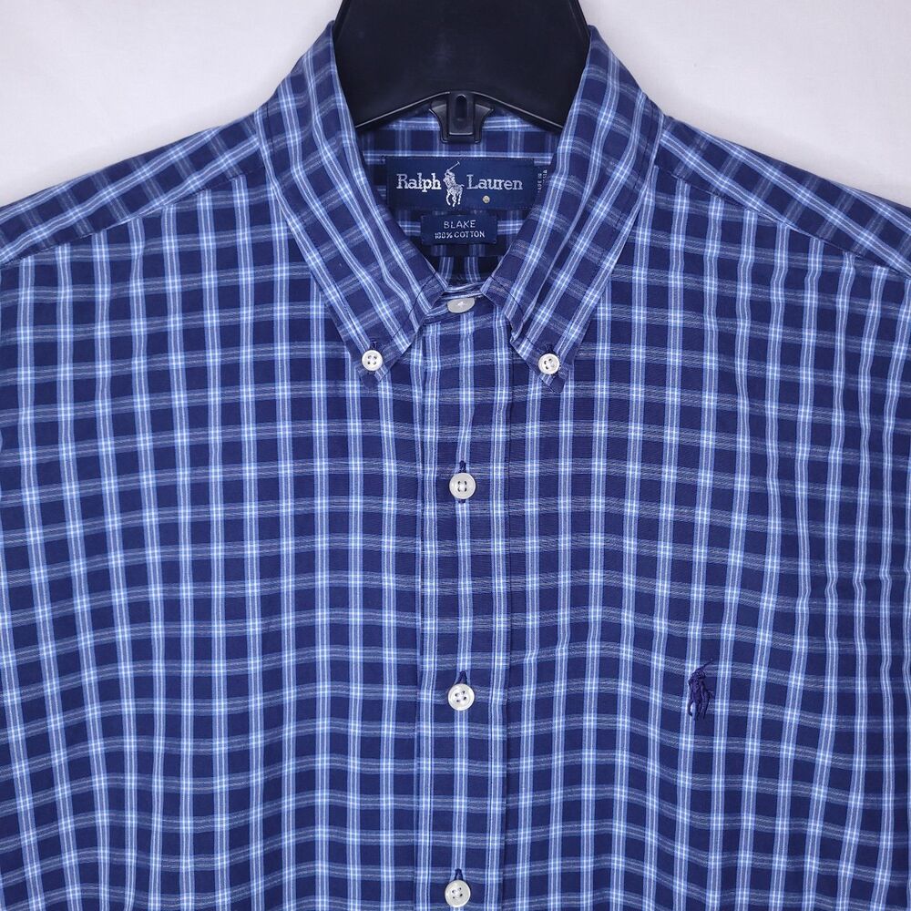Ralph Lauren Shirt Mens Medium Check Blue Blake Cotton